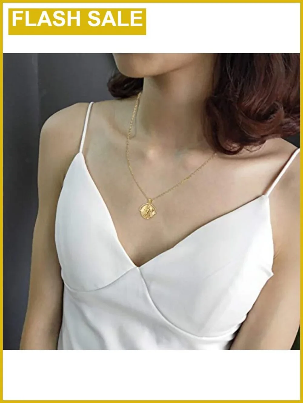 18k Gold Plated Vintage Coin Pendant Necklace Dainty Medallion for Women